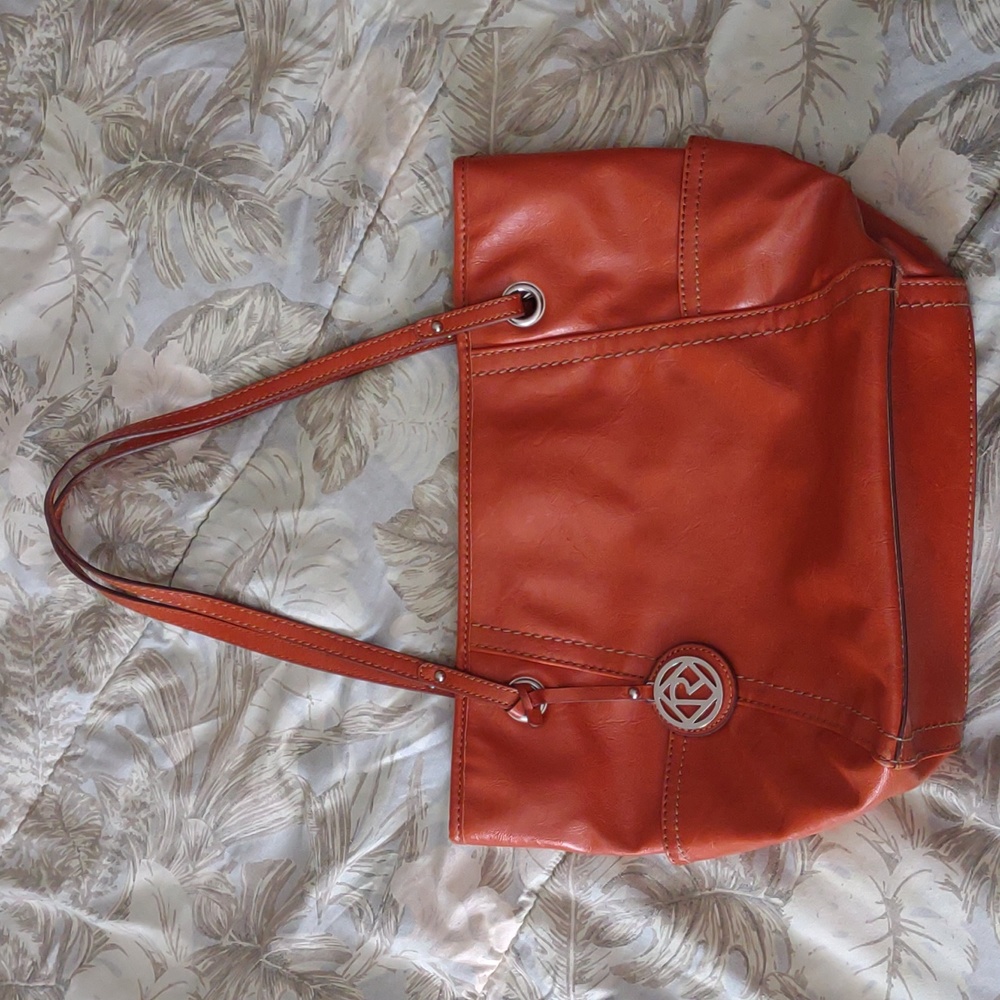 Relic Orange Faux Leather Snap Top Tote Handbag